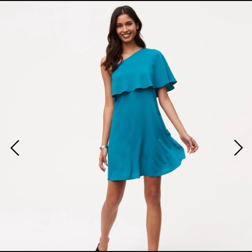 LOFT One shoulder flounce dress - Blue Green - 0